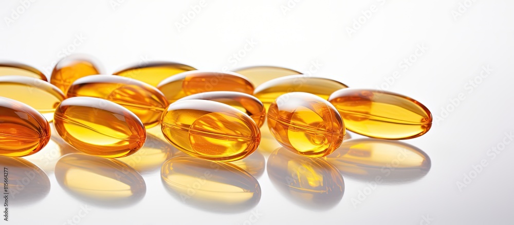 soft gel omega 3 pills or fish oils capsules on white background Banner copy space soft gel omega 3 pills or fish oils capsules on white background Banner copy space