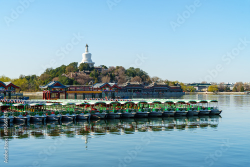 The White Pagoda and Boats in Beihai Park in Beijing