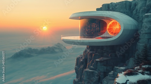 futuristic sci-fi building, observatory in the mountains.  photo