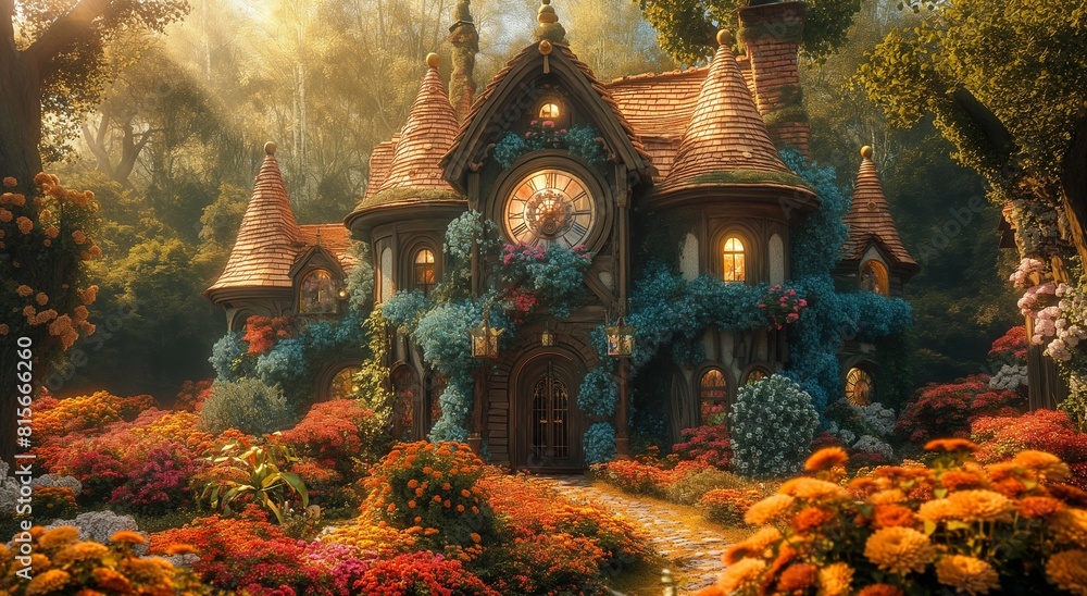 Obraz premium cute fairy-tale house and garden in front of it. 