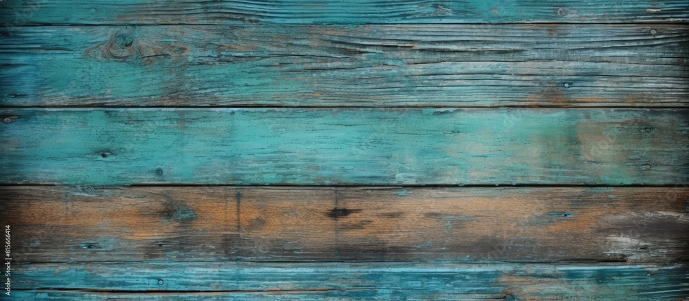 Obraz premium Old wooden planks with blue and green paint for background. copy space available