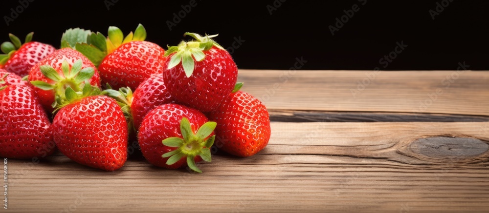 ripe strawberries on a old wooden table. copy space available