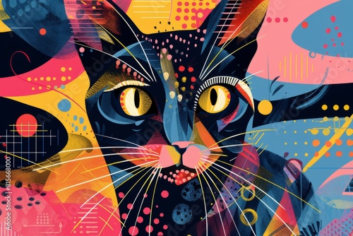 Abstract colored cat in geometric pattern style