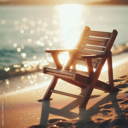 beach chair on sand beach bokeh  vacation concept