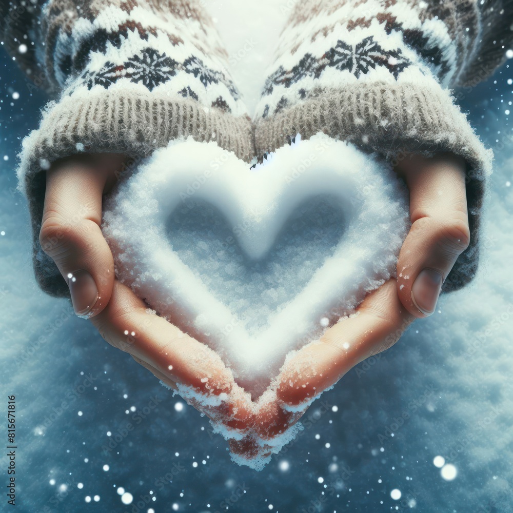 human hands forming a snow heart - winter background human hands forming a snow heart - winter background