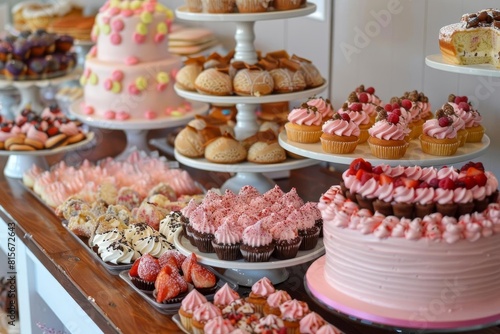 Dessert buffet birthday celebration with a variety of cakes, pastries, and a DIY sundae bar © Premreuthai