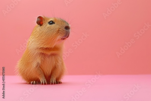 Capybara on a colored background. Copy space for text