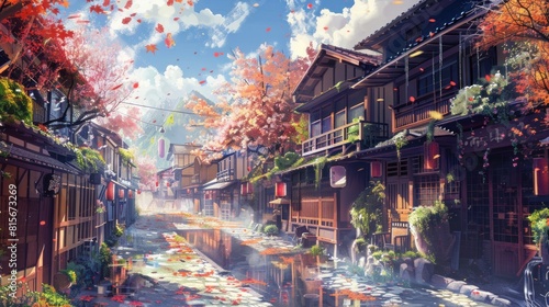 Beautiful small eastern town  digital painting style