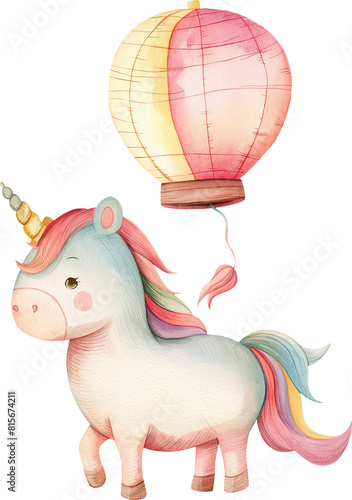 A cute unicorn through a sky lantern watercolor