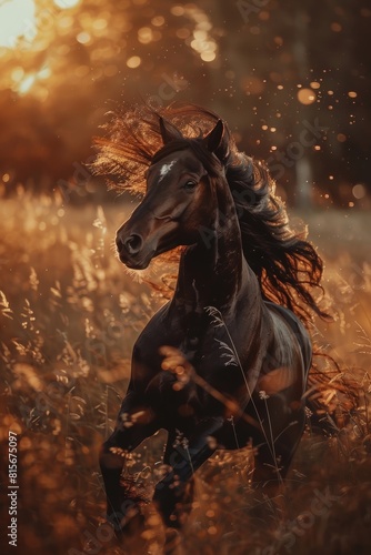 Equestrian sport  horse mane in motion at summer olympics  symbolizing speed and agility.