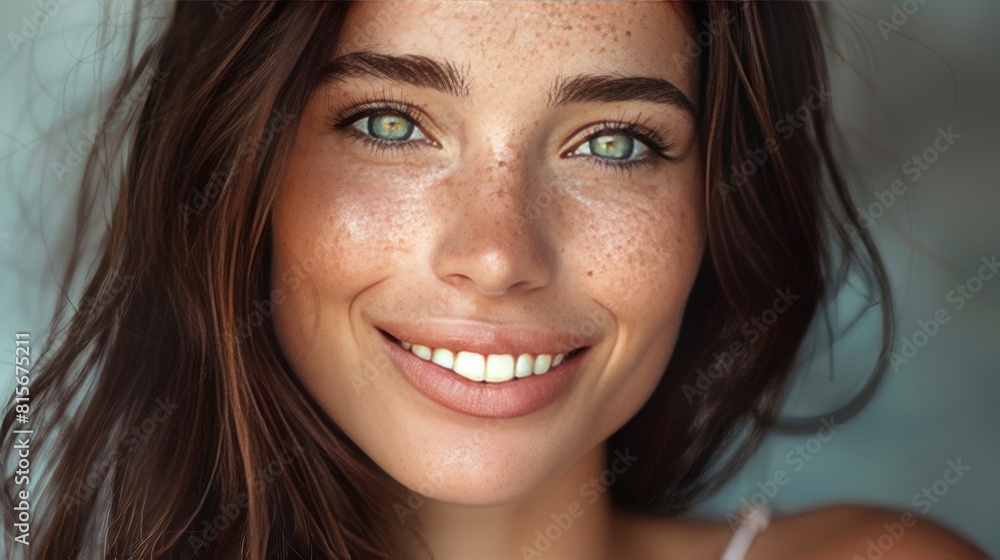 photo quality good looking younger woman smiling but with frown lines photo quality good looking younger woman smiling but with frown lines