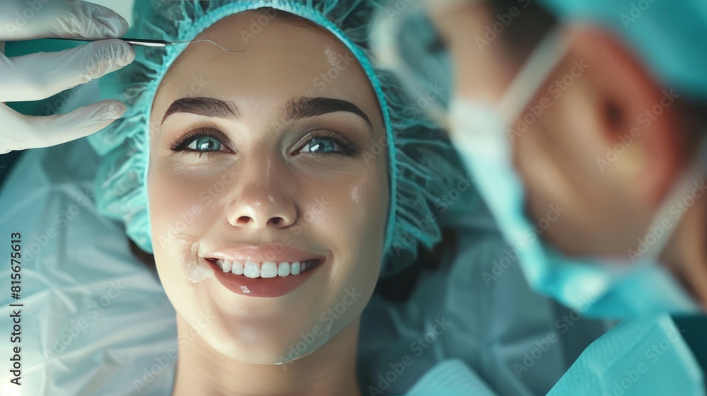 Plastic surgery advertising with happy girl Plastic surgery advertising with happy girl