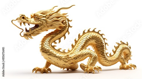 China-style lucky dragon concept Belief in longevity. Dragon made of gold are believed to bring longevity on a white background 