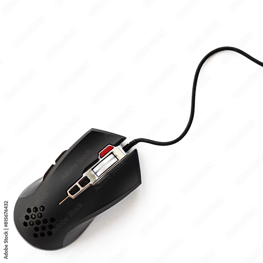 Black computer mouse close-up on a white background Black computer mouse close-up on a white background