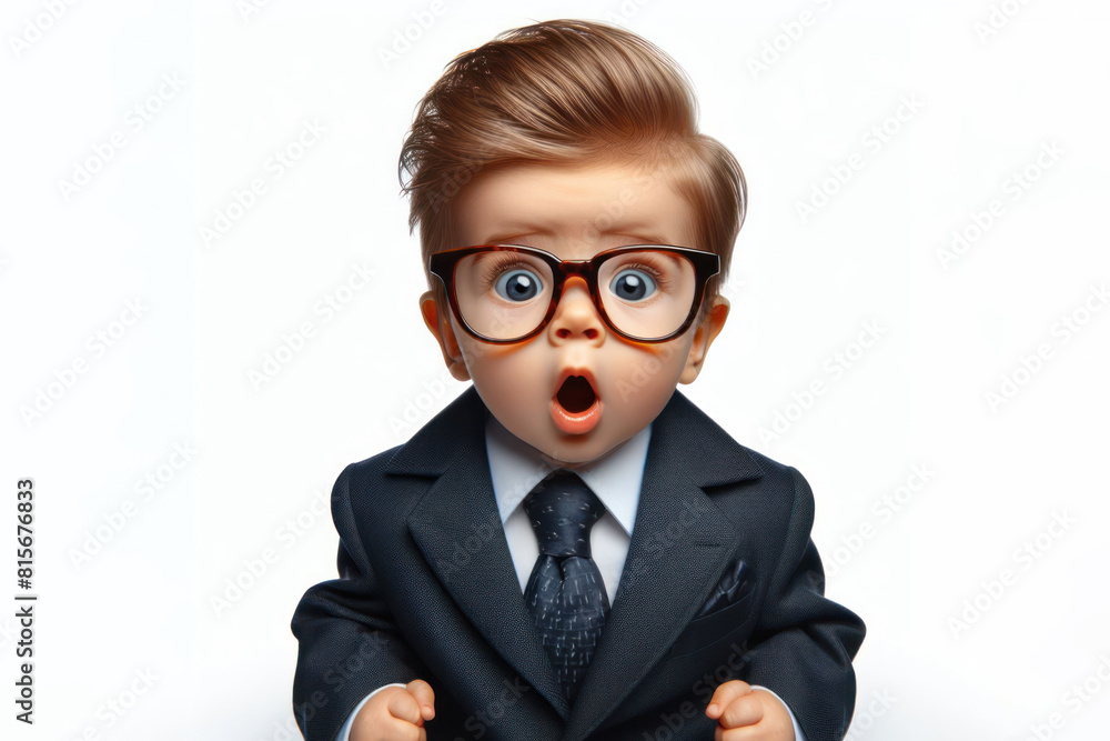surprised baby in a suit and big glasses Isolated on white background surprised baby in a suit and big glasses Isolated on white background