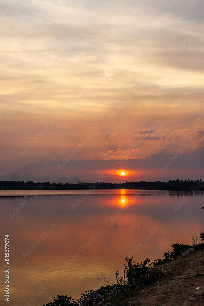 Sunset at a lake in Hampi, Karnataka, India, Asia Sunset at a lake in Hampi, Karnataka, India, Asia