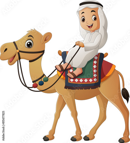 Cartoon Arab boy riding camel (ID: 815677825)