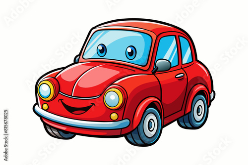 Smiling Cartoon Red Car on White Background