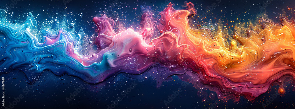 colorful background with swirling liquid paint and vibrant colors. A fluid, psychedelic pattern in bright hues of blue, pink, orange, yellow, purple, red, green, and white.