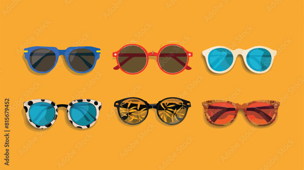 Trendy sunglasses set. Summer eyeglasses. Fashion col