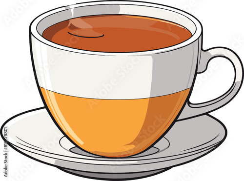 Vector illustration of a white ceramic teacup filled with a hot, steaming beverage