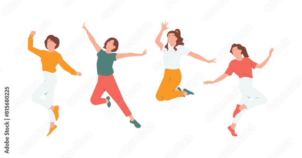 Happy people jump with raised arms excited celebrate success concept illustration Happy people jump with raised arms excited celebrate success concept illustration