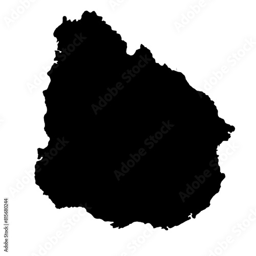 Hand drawn black map of Uruguay. Silhouette  Latin America geography. Vector isolated on white background
