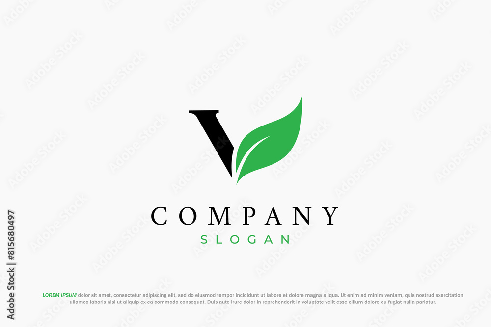 Fototapeta premium logo letter v leaf business nature