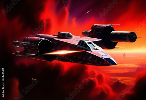 A Captivating Cimmerian Holographic Starfighter Emerges from Darkness photo