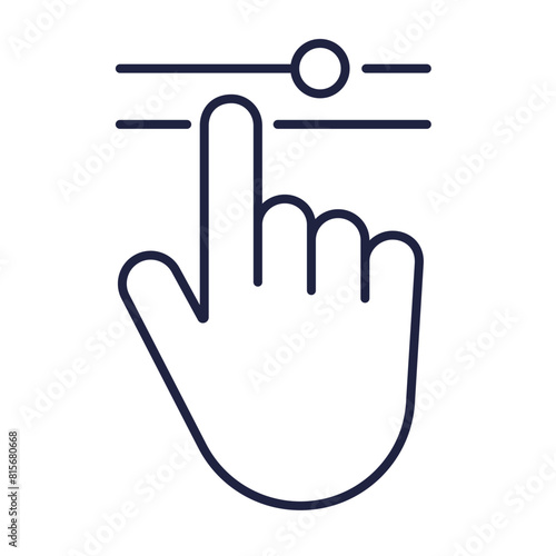 Control panel line icon. Adjustment button with hand symbol. Filter control settings, adjusting concept. Multimedia logo for web and mobile. Setting pictogram. Editable vector stoke. Pixel Perfect.