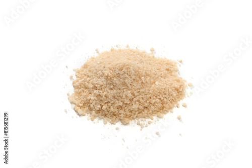 Heap of sea salt isolated on white background. Image created by focus stacking technique for corner to corner sharpness.   