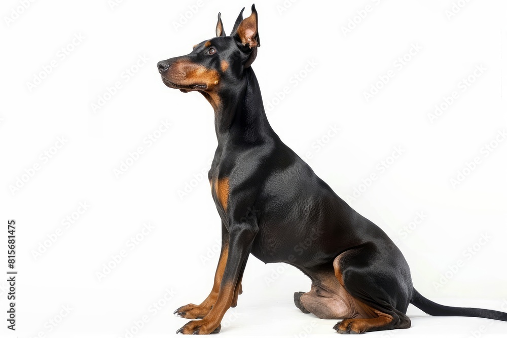 Doberman Pinscher Elegance: Feature a Doberman Pinscher in a poised and elegant stance. photo on white isolated background