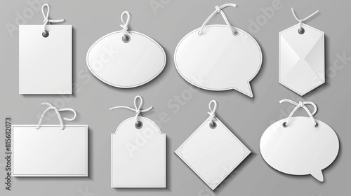 Various shapes price tags with white wobblers mounted on transparent background. Modern realistic set of blank paper wobblers with clear plastic strip for supermarket shelf.
