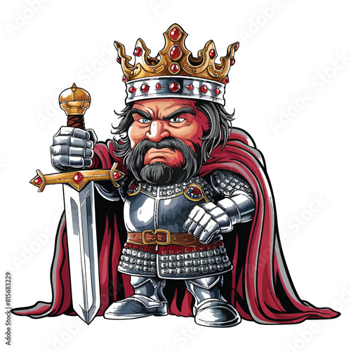 Vector cartoon king holding a sword on a white background