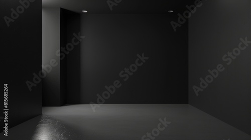 Flat Black. Primary Abstraction: Minimalist Simple Black Wall Illustration with Copy Space © Web