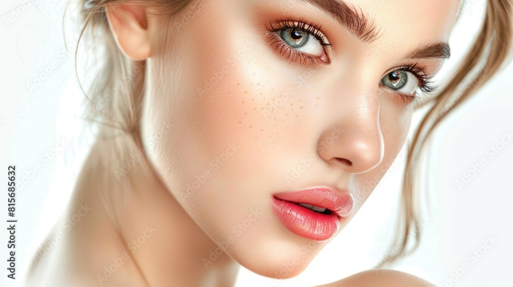 Female Beauty. Face of a Beautiful Model with Clear and Natural Skin. Cosmetology and Spa Concept Female Beauty. Face of a Beautiful Model with Clear and Natural Skin. Cosmetology and Spa Concept