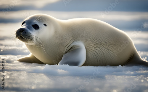 Macro shot of a playful seal pup on ice © julien.habis