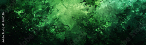 an abstract composition showcasing rich shades of emerald green  evoking the lush beauty of a verdant forest.
