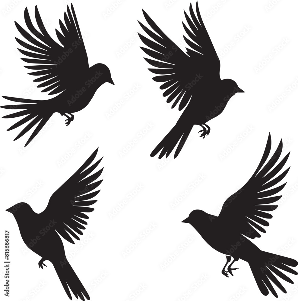 set of silhouettes of birds set of silhouettes of birds