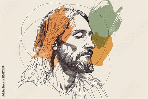 Minimalist Jesus Sketch: One-Line Drawing, Figure Outline Only, Clean Lines, Simple Style, T-Shirt Vector, Transparent Background