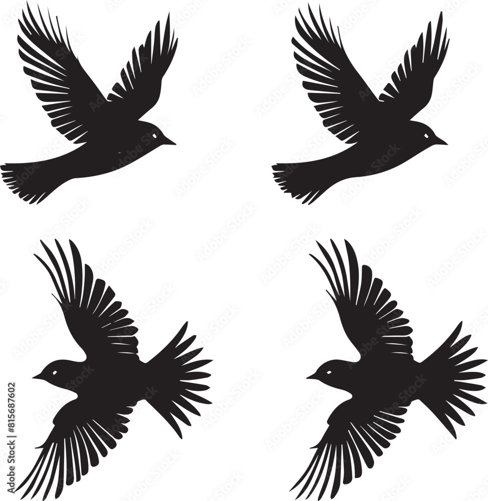 set of silhouettes of birds set of silhouettes of birds
