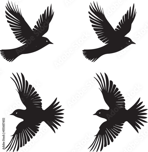 set of silhouettes of birds