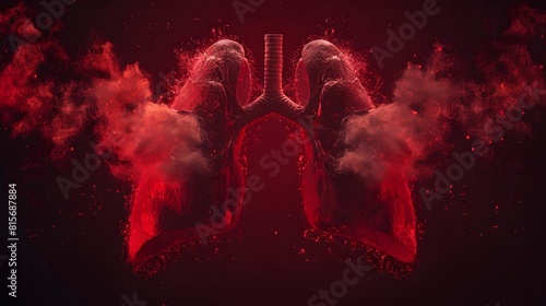 Red smoke formation shaped as human lungs.