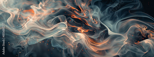 a dynamic abstract composition showcasing bold movements of smoke against a dark background. The smoke should twist and turn, creating an energetic and mesmerizing display.