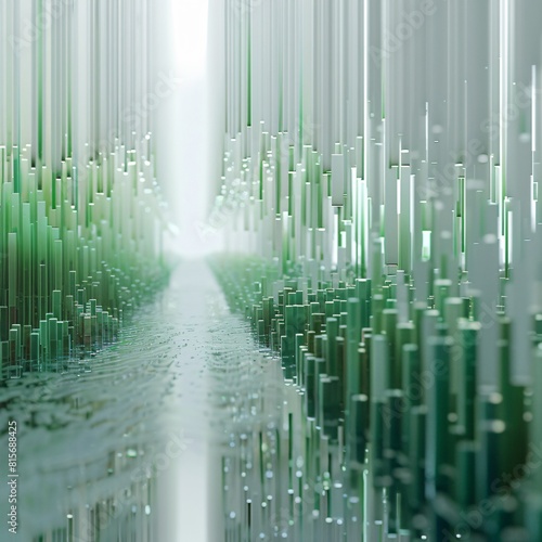 The image is a 3D rendering of a path or road going through the middle of a data forest