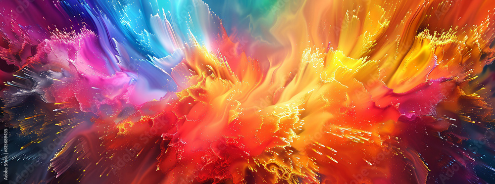 a vibrant abstract artwork featuring a burst of rainbow colors exploding across the canvas. Each color should blend seamlessly into the next, creating a dynamic and eye-catching display. a vibrant abstract artwork featuring a burst of rainbow colors exploding across the canvas. Each color should blend seamlessly into the next, creating a dynamic and eye-catching display.