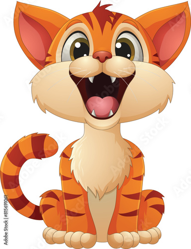 Cartoon happy little kitten laughing
