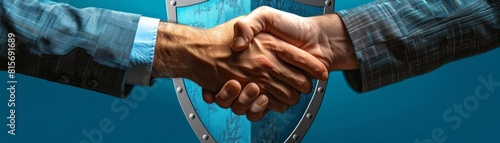 Lowpoly handshake inside a shield, symbolizing secure partnership and trust
