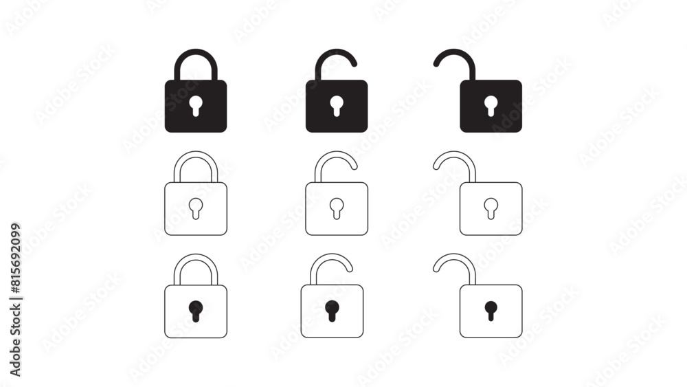 Set of silhouette of locked and unlocked padlock. Black isolated icon ...