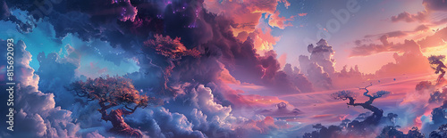 a surreal abstract composition reminiscent of a dreamland, with surreal landscapes and fantastical creatures emerging from billowing clouds of smoke. 
